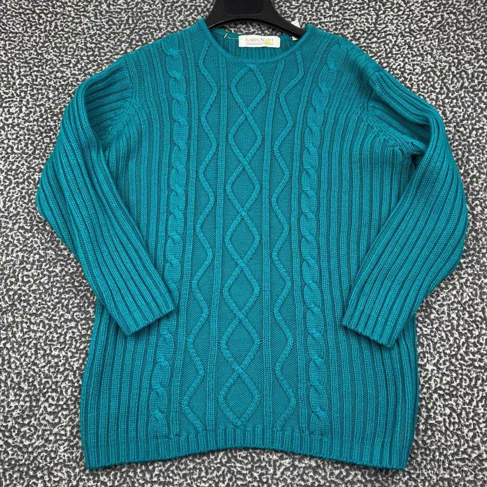 Vintage Karen Scott Sweater Women Medium Teal Cable Knit Crewneck Pullover‎ M